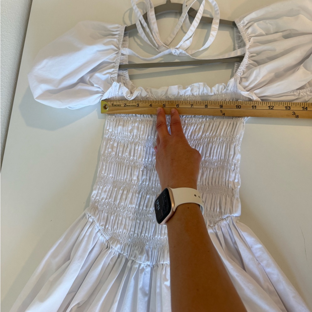 Sandy Liang Kleen White Smocked Puff
Sleeve Tie Front Mini Dress Sz 4 - Picture 12 of 16